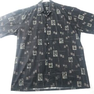Pierre  Cardin Men's Medium Black/Tan Hawaiian Palm Print Short Sleeve Shirt